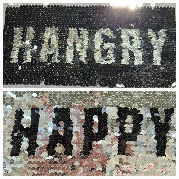 🔹️Cotton On Gray w/Sequined Happy Hangry Short Sleeve Top Medium - Picture 1 of 12